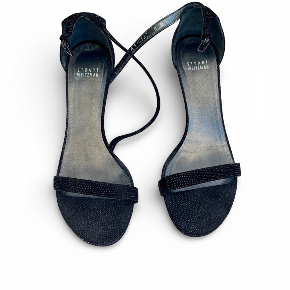 STUART WEITZMAN Goosebump Ankle Black 75 Nudist Dress Sandals Heels | Sz 8 - Picture 3 of 14